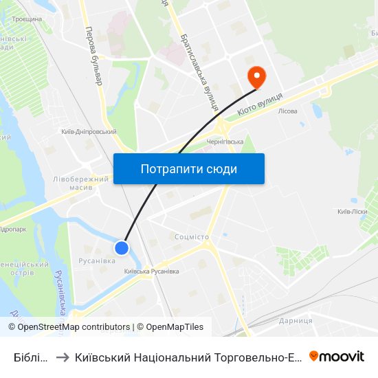 Бібліотека to Київський Національний Торговельно-Економічний Університет map