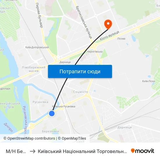 М/Н Березняки to Київський Національний Торговельно-Економічний Університет map