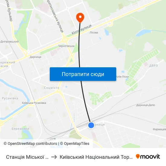 Станція Міської Електрички Дарниця to Київський Національний Торговельно-Економічний Університет map