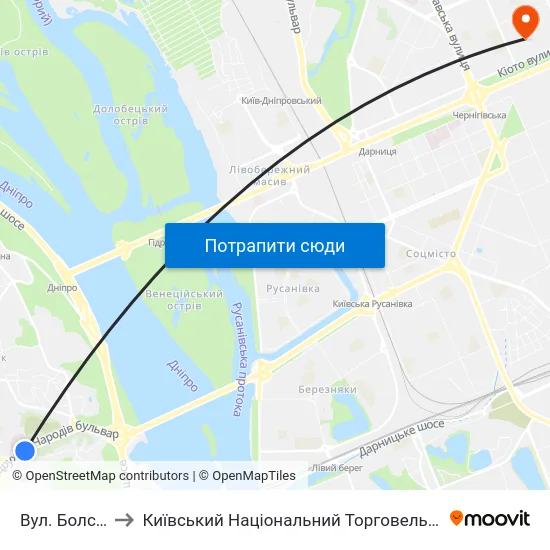 Вул. Болсуновська to Київський Національний Торговельно-Економічний Університет map