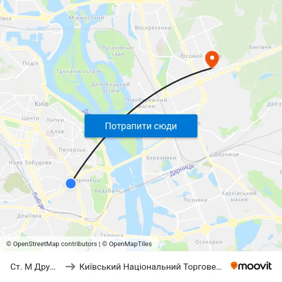 Ст. М Дружби Народів to Київський Національний Торговельно-Економічний Університет map
