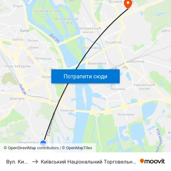 Вул. Китаївська to Київський Національний Торговельно-Економічний Університет map