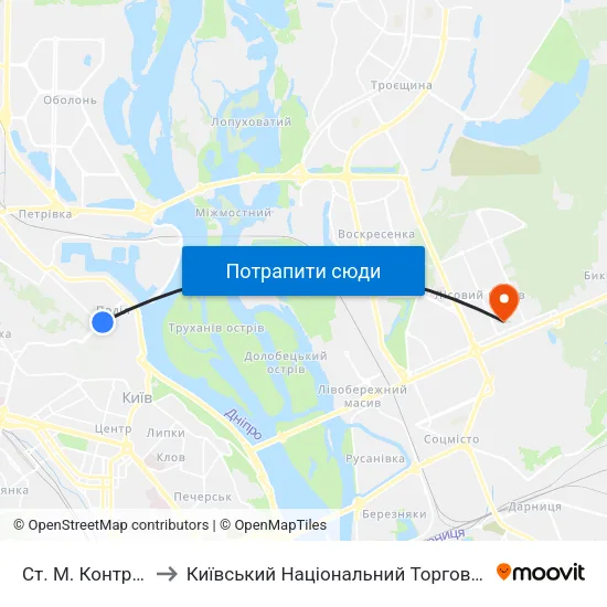 Ст. М. Контрактова Площа to Київський Національний Торговельно-Економічний Університет map