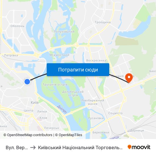 Вул. Верхній Вал to Київський Національний Торговельно-Економічний Університет map