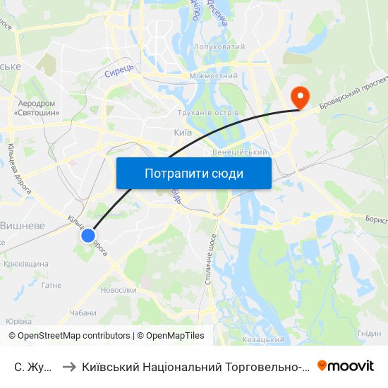 С. Жуляни-2 to Київський Національний Торговельно-Економічний Університет map