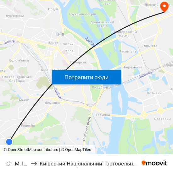 Ст. М. Іподром to Київський Національний Торговельно-Економічний Університет map