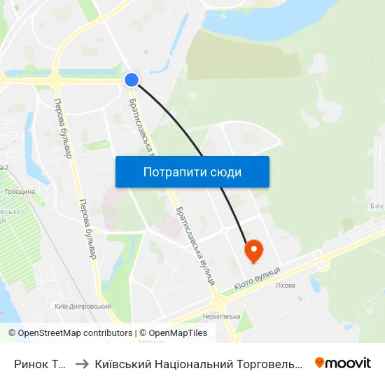 Ринок Троєщина to Київський Національний Торговельно-Економічний Університет map