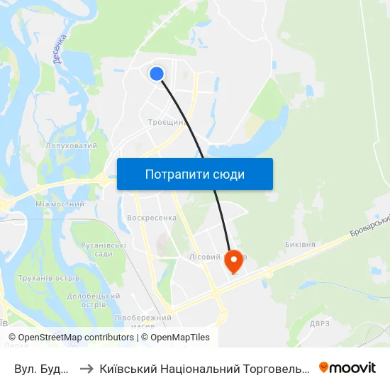 Вул. Будищанська to Київський Національний Торговельно-Економічний Університет map