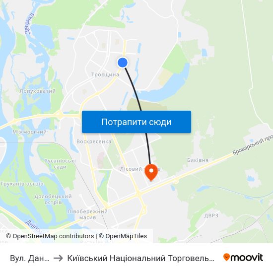 Вул. Данькевича to Київський Національний Торговельно-Економічний Університет map