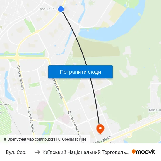 Вул. Сержа Лифаря to Київський Національний Торговельно-Економічний Університет map