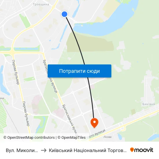 Вул. Миколи Закревського to Київський Національний Торговельно-Економічний Університет map