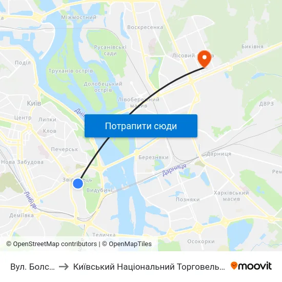 Вул. Болсуновська to Київський Національний Торговельно-Економічний Університет map