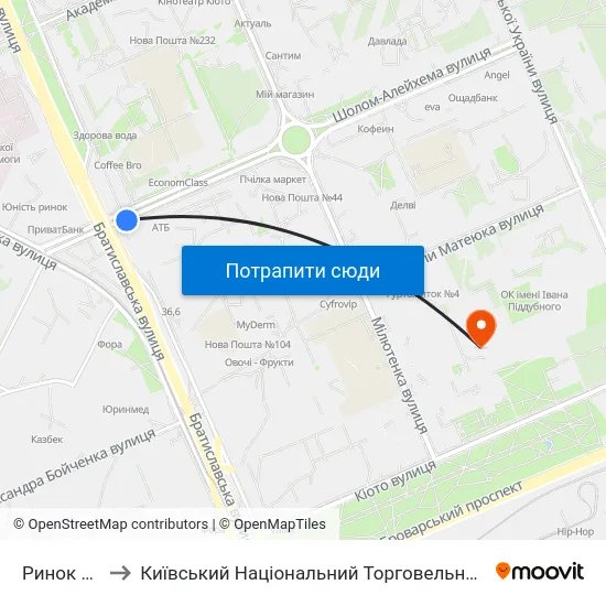 Ринок Лісовий to Київський Національний Торговельно-Економічний Університет map