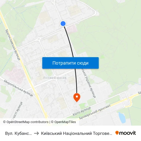 Вул. Кубанської України to Київський Національний Торговельно-Економічний Університет map