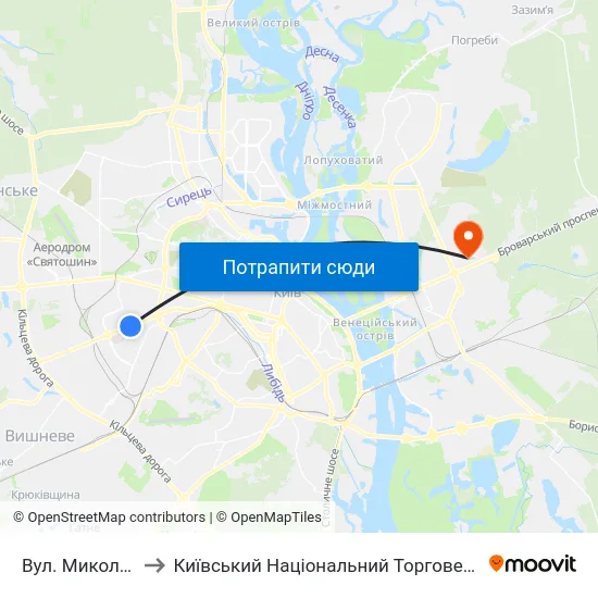 Вул. Миколи Василенка to Київський Національний Торговельно-Економічний Університет map