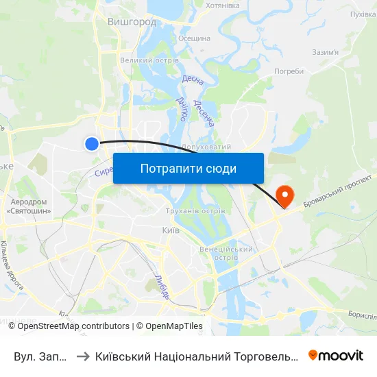 Вул. Западинська to Київський Національний Торговельно-Економічний Університет map