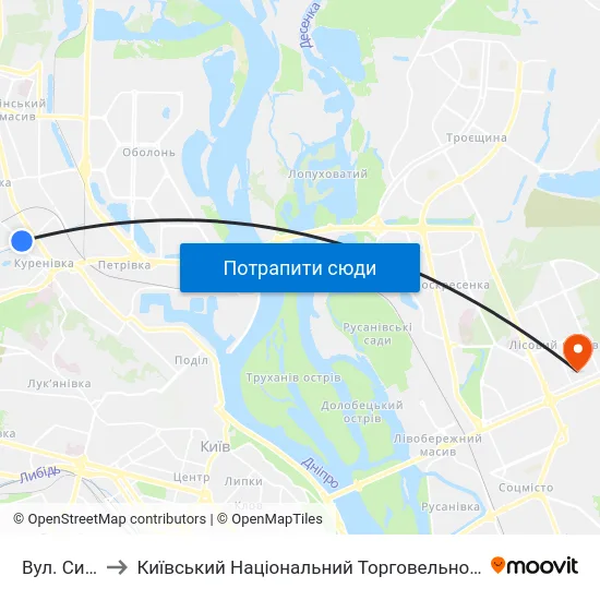Вул. Сирецька to Київський Національний Торговельно-Економічний Університет map