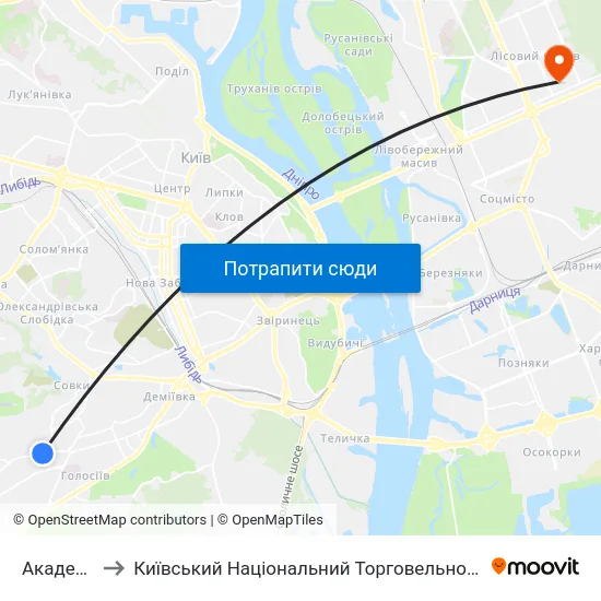 Академія Сбу to Київський Національний Торговельно-Економічний Університет map