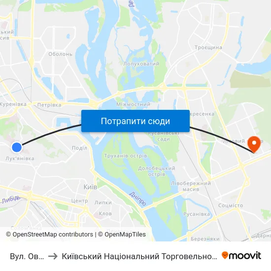 Вул. Овруцька to Київський Національний Торговельно-Економічний Університет map
