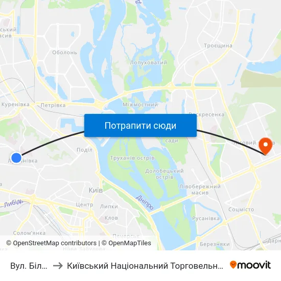 Вул. Білоруська to Київський Національний Торговельно-Економічний Університет map