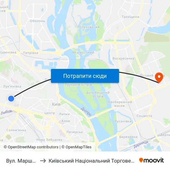 Вул. Маршала Рибалка to Київський Національний Торговельно-Економічний Університет map