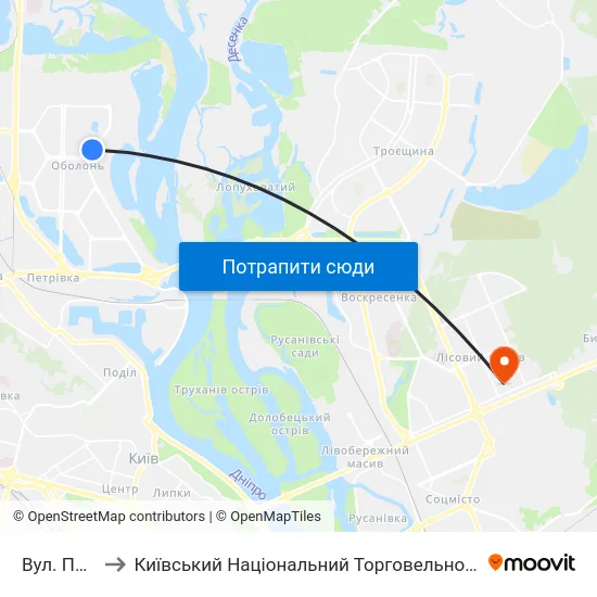 Вул. Прирічна to Київський Національний Торговельно-Економічний Університет map