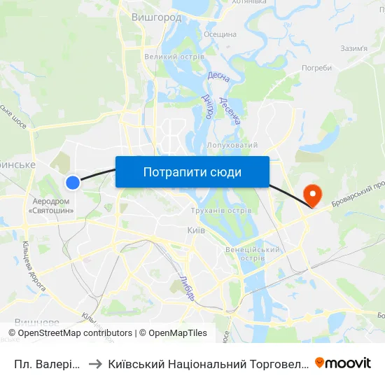 Пл. Валерія Марченка to Київський Національний Торговельно-Економічний Університет map