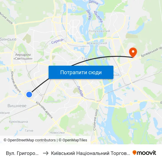 Вул. Григоровича-Барського to Київський Національний Торговельно-Економічний Університет map
