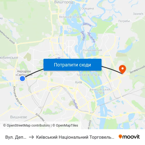 Вул. Депутатська to Київський Національний Торговельно-Економічний Університет map