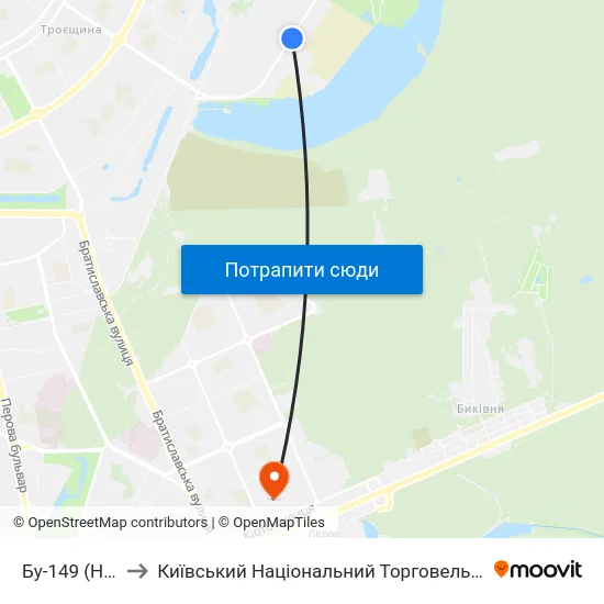 Бу-149 (На Вимогу) to Київський Національний Торговельно-Економічний Університет map