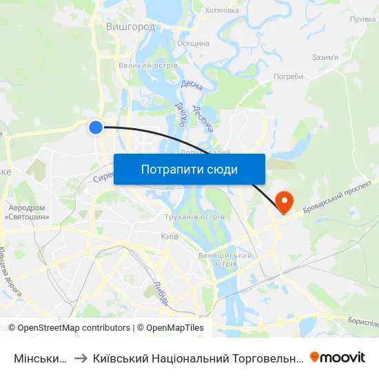 Мінський Масив to Київський Національний Торговельно-Економічний Університет map