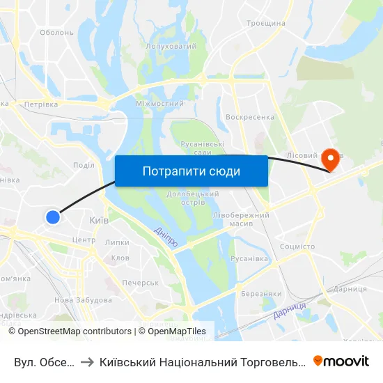 Вул. Обсерваторна to Київський Національний Торговельно-Економічний Університет map