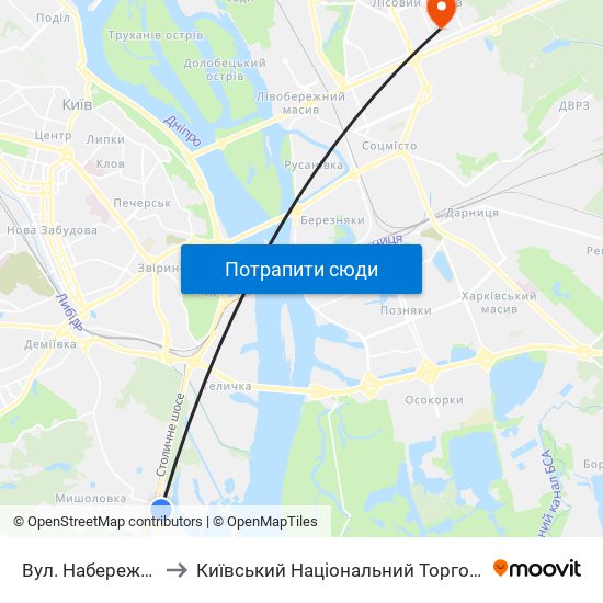 Вул. Набережно-Корчуватська to Київський Національний Торговельно-Економічний Університет map