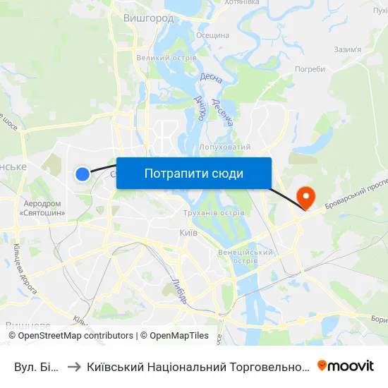 Вул. Білицька to Київський Національний Торговельно-Економічний Університет map