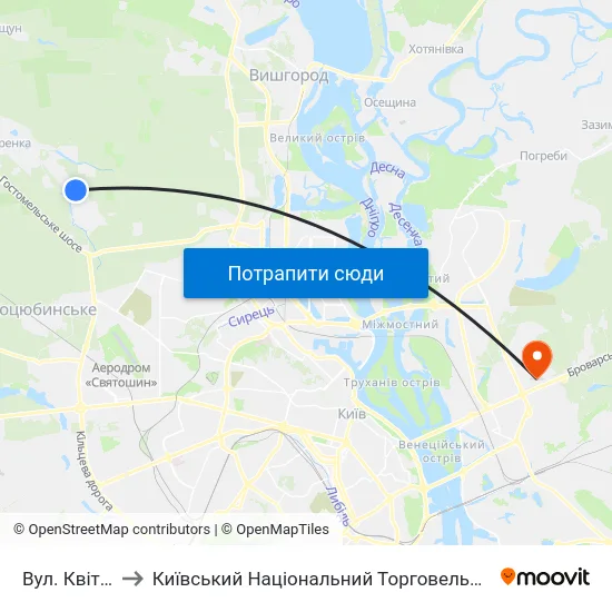 Вул. Квітки Цісик to Київський Національний Торговельно-Економічний Університет map