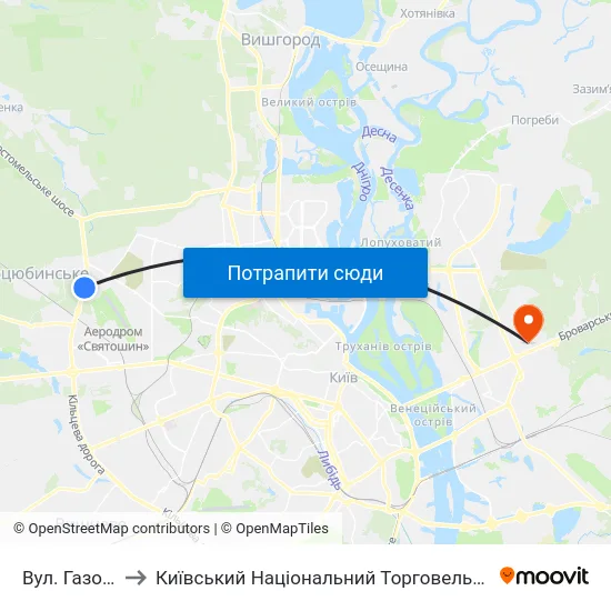 Вул. Газопровідна to Київський Національний Торговельно-Економічний Університет map