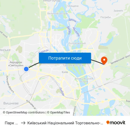 Парк Нивки to Київський Національний Торговельно-Економічний Університет map