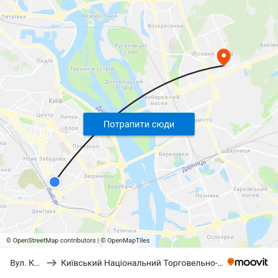 Вул. Ковпака to Київський Національний Торговельно-Економічний Університет map