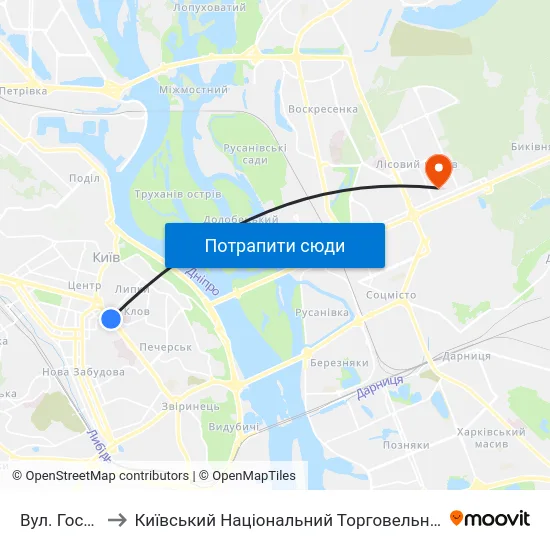 Вул. Госпітальна to Київський Національний Торговельно-Економічний Університет map