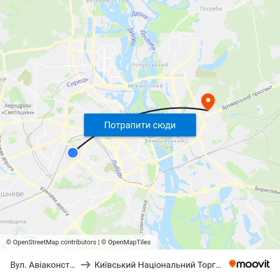 Вул. Авіаконструктора Антонова to Київський Національний Торговельно-Економічний Університет map