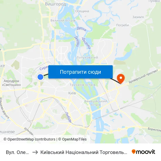 Вул. Олени Теліги to Київський Національний Торговельно-Економічний Університет map
