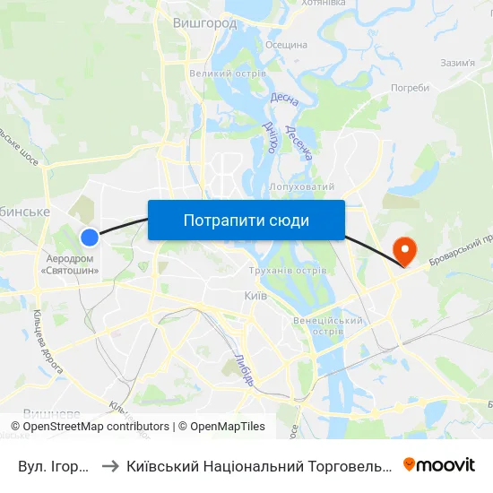 Вул. Ігоря Турчина to Київський Національний Торговельно-Економічний Університет map