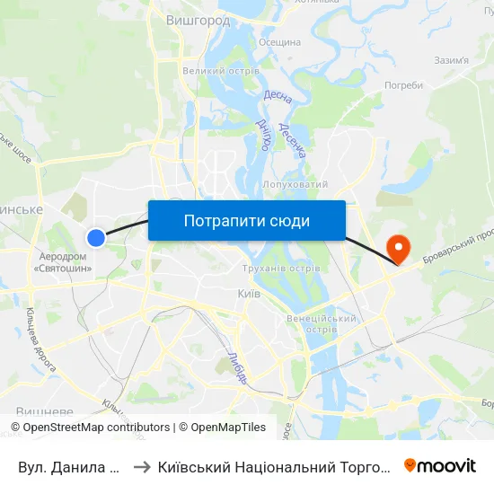 Вул. Данила Щербаківського to Київський Національний Торговельно-Економічний Університет map