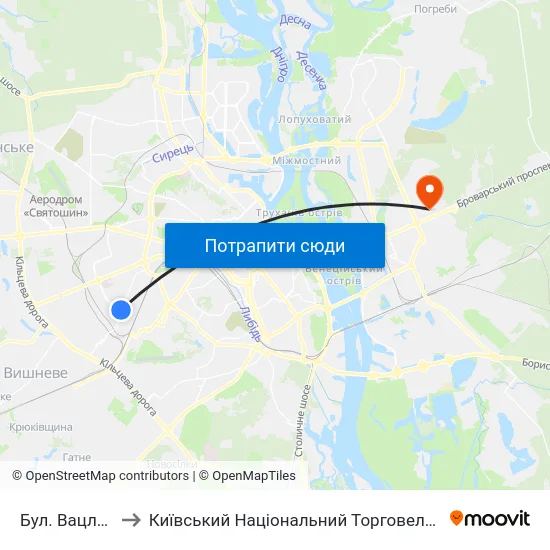 Бул. Вацлава Гавела to Київський Національний Торговельно-Економічний Університет map