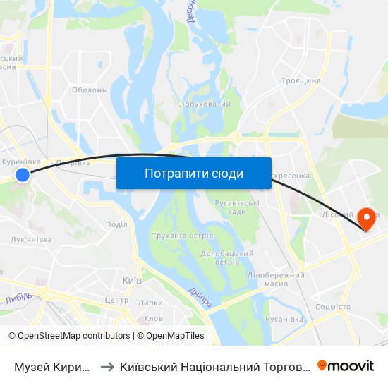 Музей Кирилівська Церква to Київський Національний Торговельно-Економічний Університет map