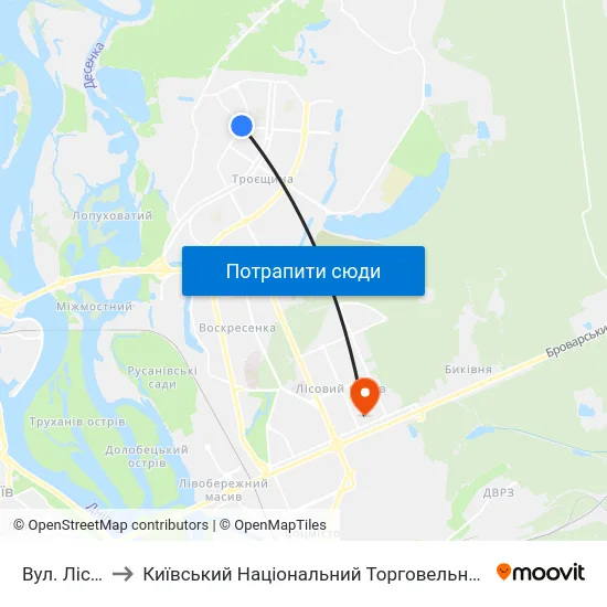 Вул. Лісківська to Київський Національний Торговельно-Економічний Університет map