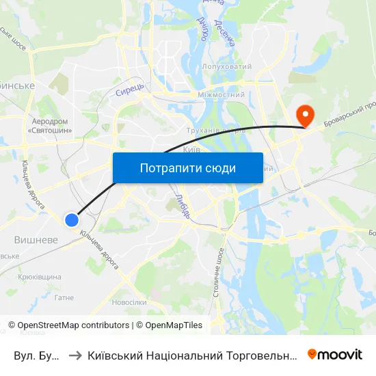 Вул. Булгакова to Київський Національний Торговельно-Економічний Університет map