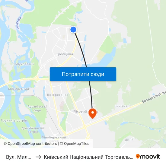 Вул. Милославська to Київський Національний Торговельно-Економічний Університет map