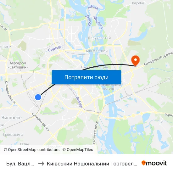 Бул. Вацлава Гавела to Київський Національний Торговельно-Економічний Університет map