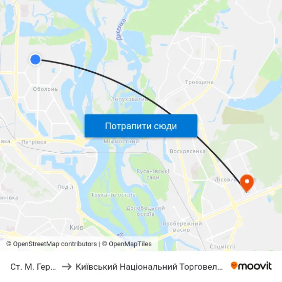 Ст. М. Героїв Дніпра to Київський Національний Торговельно-Економічний Університет map
